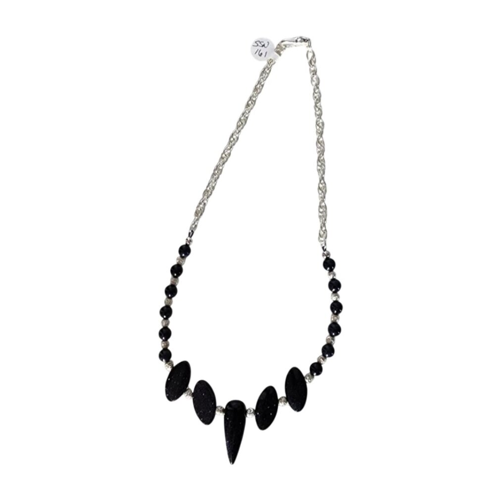 NWT Dark Blue Goldstone & Sterling Silver Necklace - Picture 2 of 7